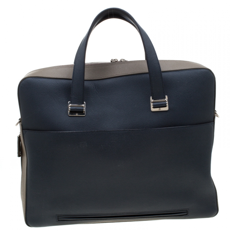 Pre Owned Dunhill Navy Blue/Grey Leather Cadogan Single Document Briefcase