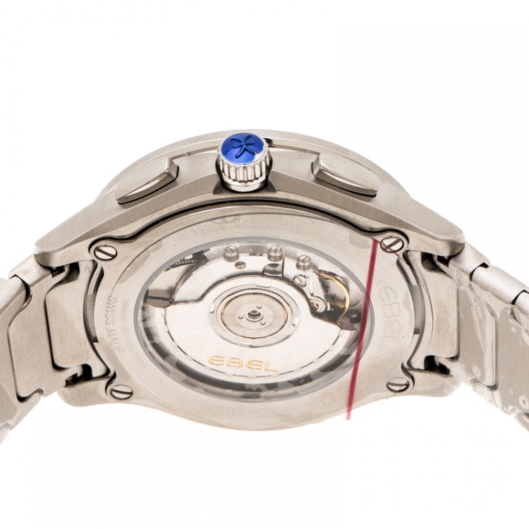 Pre Owned Ebel Silver Stainless Steel Wave Chronograph 1216403 Men's Wristwatch 42 mm