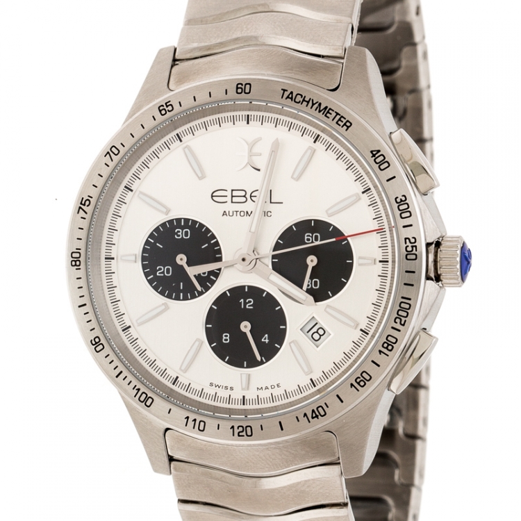 Pre Owned Ebel Silver Stainless Steel Wave Chronograph 1216403 Men's Wristwatch 42 mm