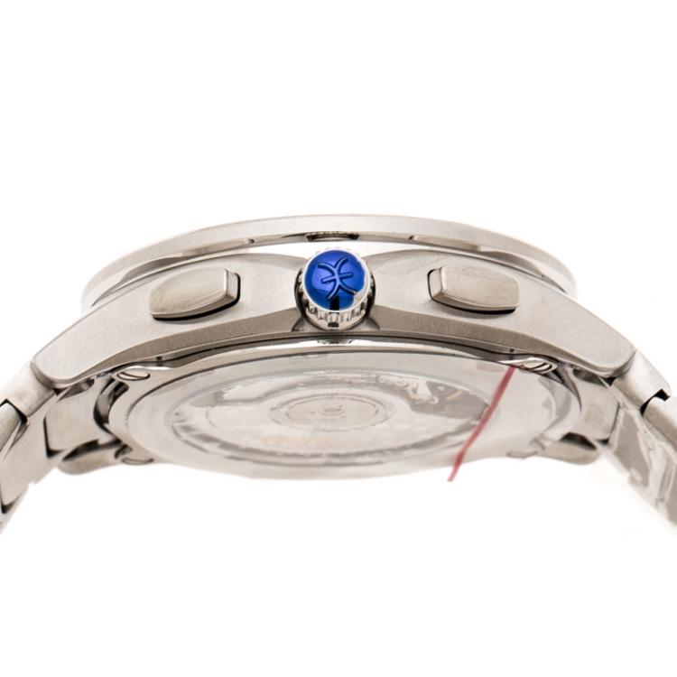 Pre Owned Ebel Silver Stainless Steel Wave Chronograph 1216403 Men's Wristwatch 42 mm