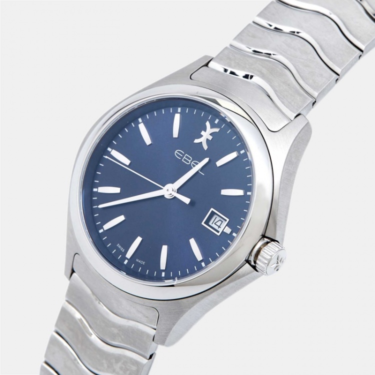 Pre Owned Ebel Blue Stainless Steel Wave 1216238 Men's Wristwatch 40 mm