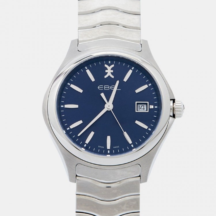 Pre Owned Ebel Blue Stainless Steel Wave 1216238 Men's Wristwatch 40 mm