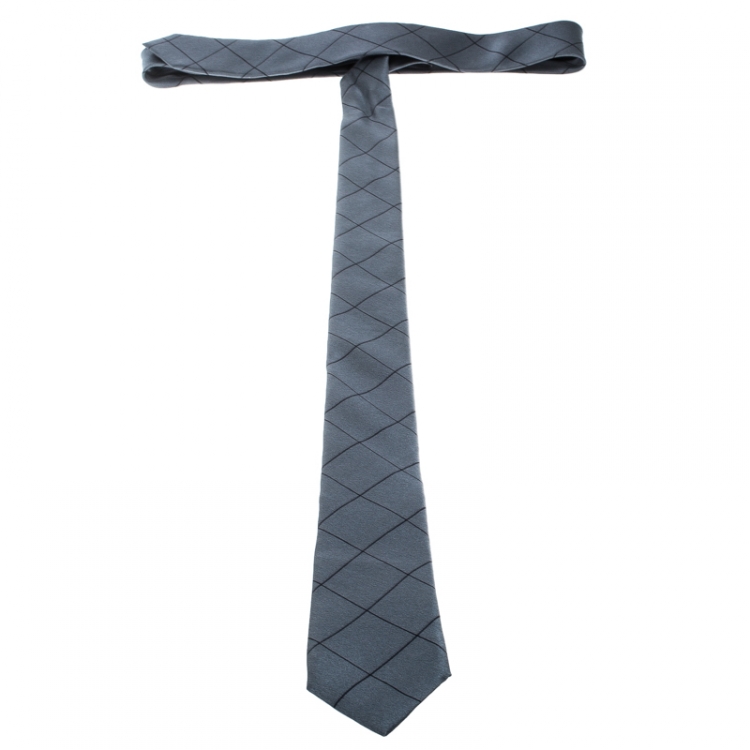 Pre Owned Emporio Armani Grey Diamond Checked Silk Tie