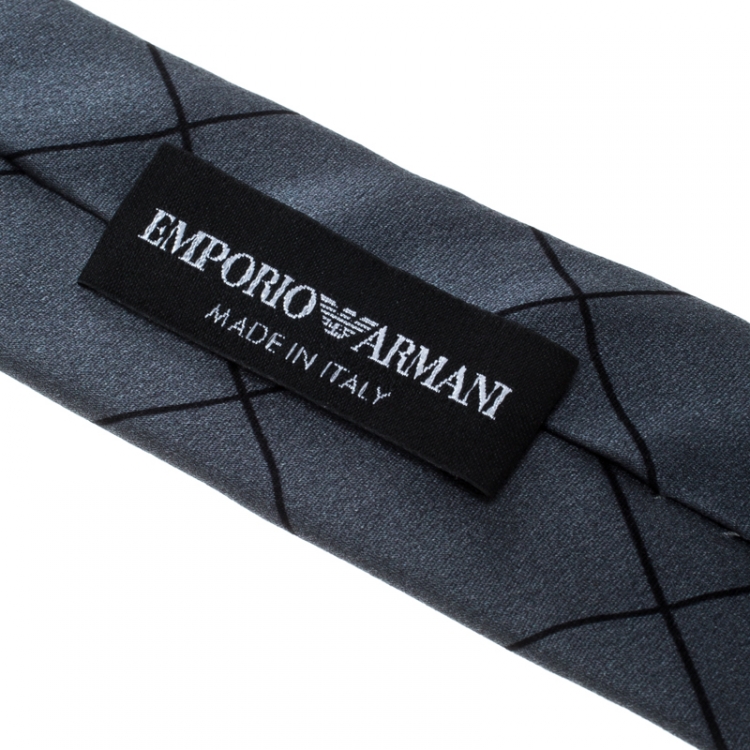 Pre Owned Emporio Armani Grey Diamond Checked Silk Tie