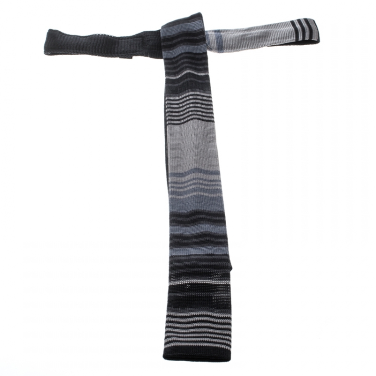 Pre Owned Emporio Armani Colorblock Striped Silk Knit Square Bottom Tie  