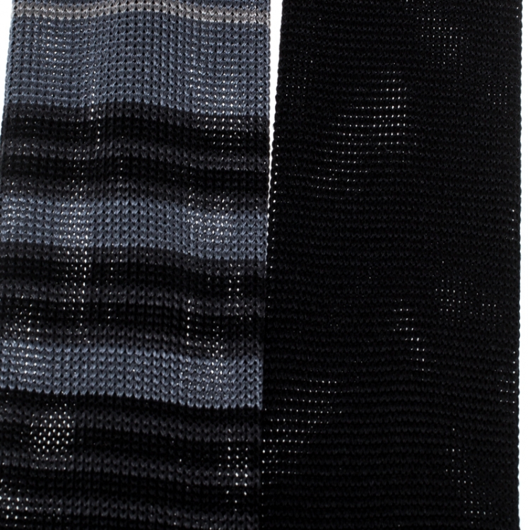 Pre Owned Emporio Armani Colorblock Striped Silk Knit Square Bottom Tie  
