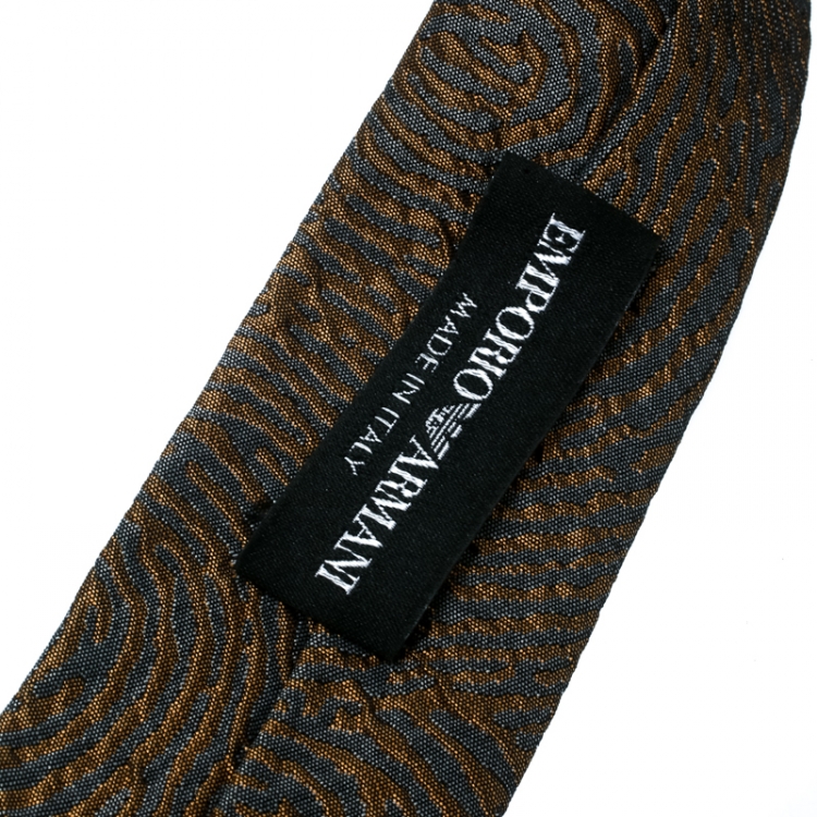 Pre Owned Emporio Armani Grey and Mustard Yellow Embossed Jacquard Skinny Tie