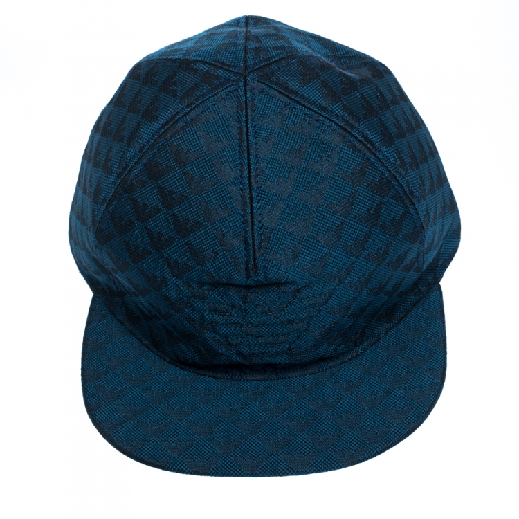Pre Owned Emporio Armani Blue Logo Patterned Baseball Cap Size L
