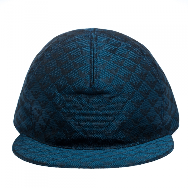 Pre Owned Emporio Armani Blue Logo Patterned Baseball Cap Size L