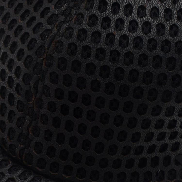 Pre Owned Emporio Armani Black Leather Cutout Baseball Cap Size S