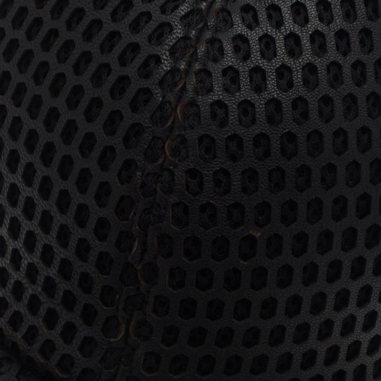 Pre Owned Emporio Armani Black Leather Cutout Baseball Cap Size L