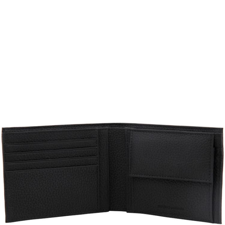 Pre Owned Emporio Armani Black Pebbled Leather Bifold Wallet