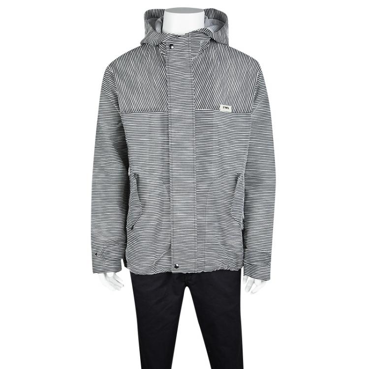 Pre Owned Emporio Armani Josh Line Grey Textured Striped Detail Zip Front Hooded Jacket XXL