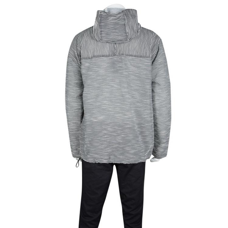 Pre Owned Emporio Armani Josh Line Grey Textured Striped Detail Zip Front Hooded Jacket XXL