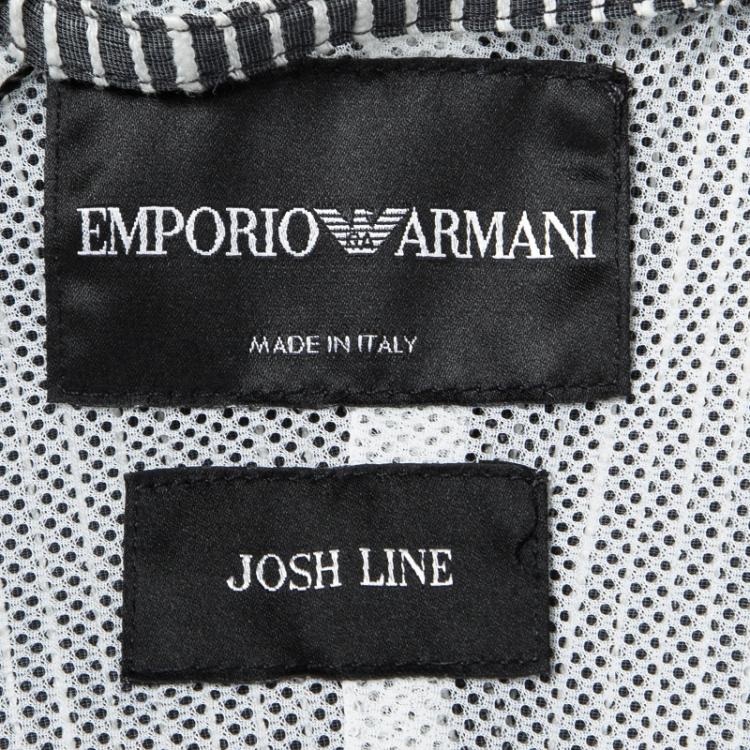 Pre Owned Emporio Armani Josh Line Grey Textured Striped Detail Zip Front Hooded Jacket XXL