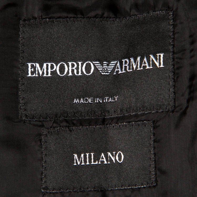 Pre Owned Emporio Armani Dark Grey Patterned Jacquard Wool Double Breasted Blazer M