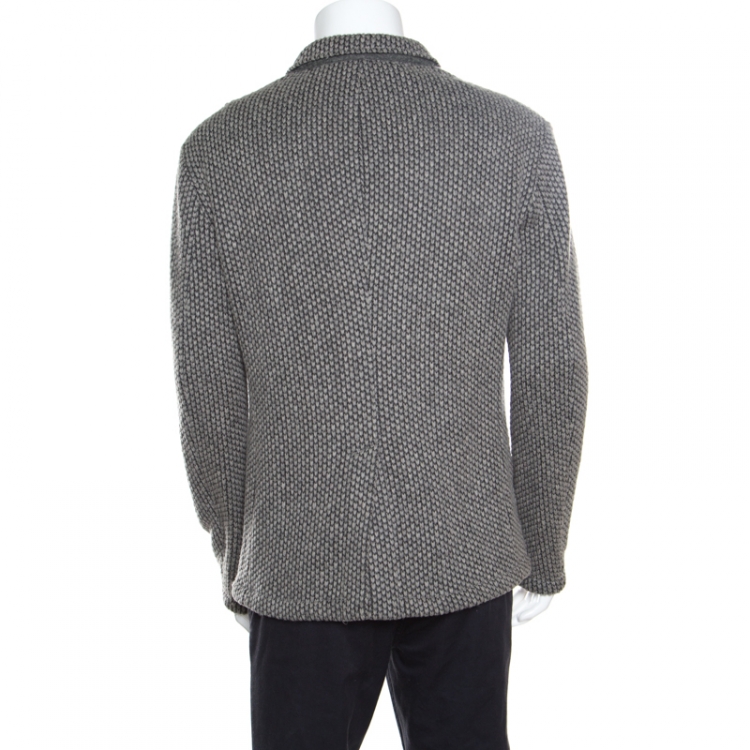 Pre Owned Emporio Armani Grey Textured Chunky Knit Wool Blend Jacket L