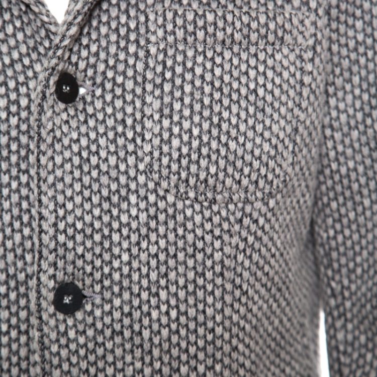 Pre Owned Emporio Armani Grey Textured Chunky Knit Wool Blend Jacket L