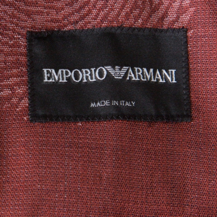 Pre Owned Emporio Armani Grey Wool Fingerprint Lined Tailored Blazer XXL