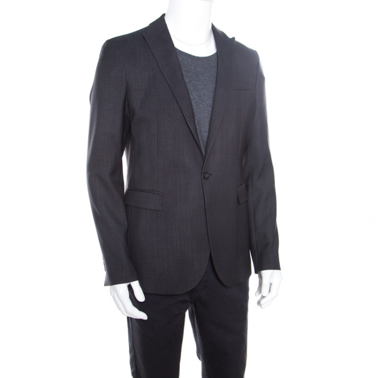 Pre Owned Emporio Armani Grey Wool Fingerprint Lined Tailored Blazer XXL