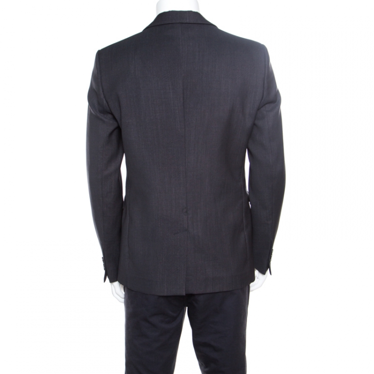 Pre Owned Emporio Armani Grey Wool Fingerprint Lined Tailored Blazer XXL