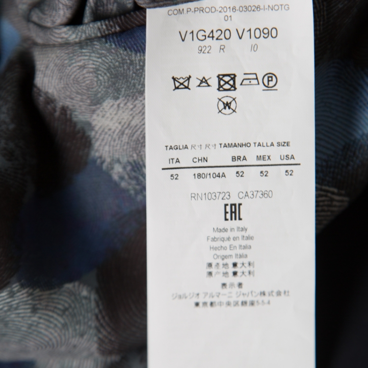 Pre Owned Emporio Armani Navy Blue Nylon Fingerprint Lined Double Breasted Jacket XL