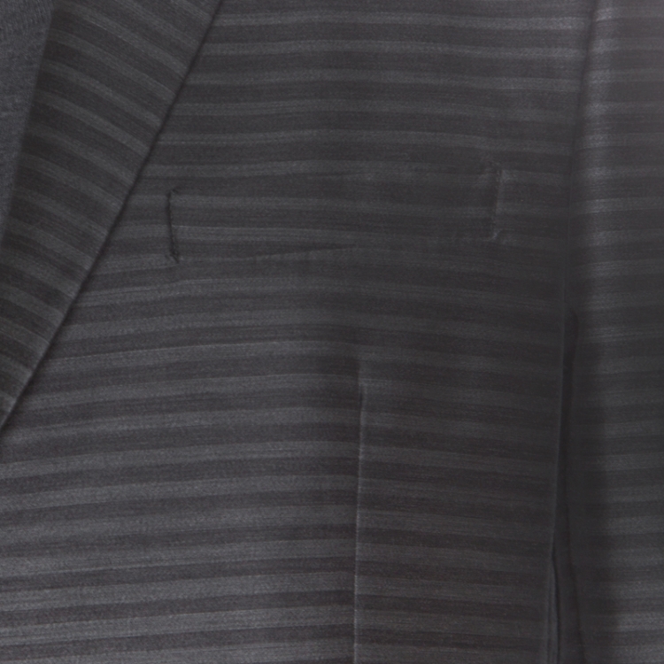 Pre Owned Emporio Armani Grey Horizontal Striped Wool and Cotton Two Button Blazer XL