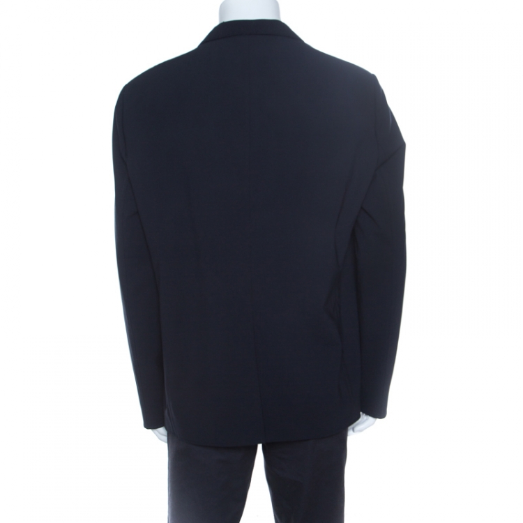 Pre Owned Emporio Armani Navy Blue Wool Knit Lapel Detail Tailored Blazer XXXL