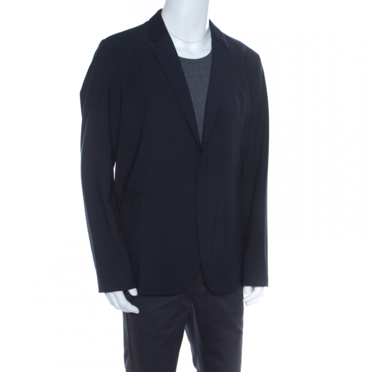 Pre Owned Emporio Armani Navy Blue Wool Knit Lapel Detail Tailored Blazer XXXL