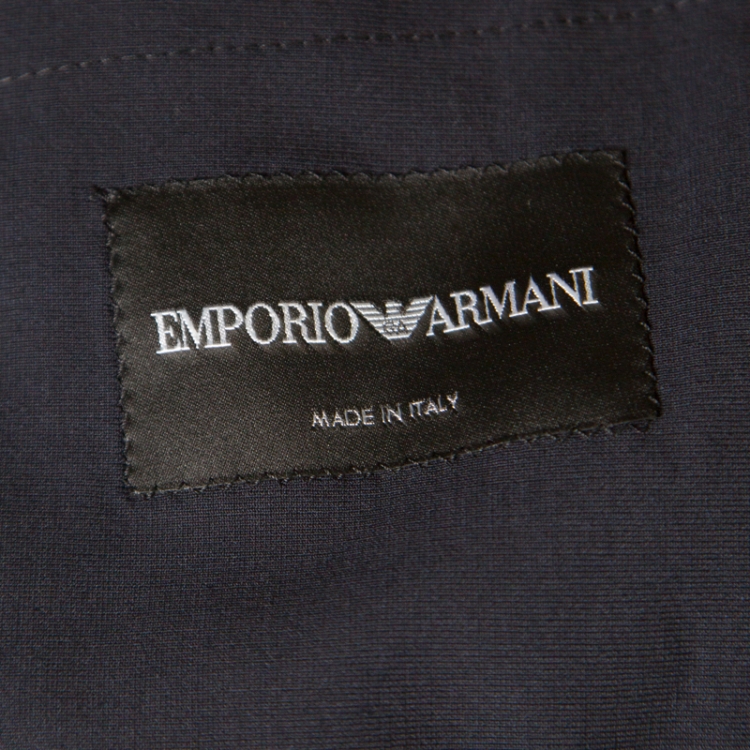 Pre Owned Emporio Armani Navy Blue Wool Knit Lapel Detail Tailored Blazer XXXL
