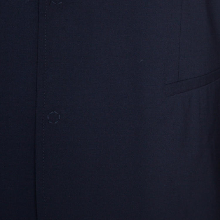 Pre Owned Emporio Armani Navy Blue Wool Knit Lapel Detail Tailored Blazer XXXL