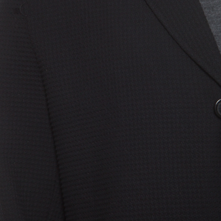 مملوكة مسبقًا Emporio Armani Black Lattice Embossed Cotton Shawl Lapel Blazer XXL
