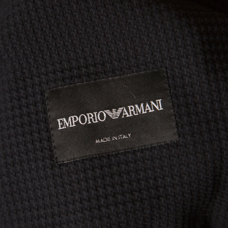 مملوكة مسبقًا Emporio Armani Black Lattice Embossed Cotton Shawl Lapel Blazer XXL
