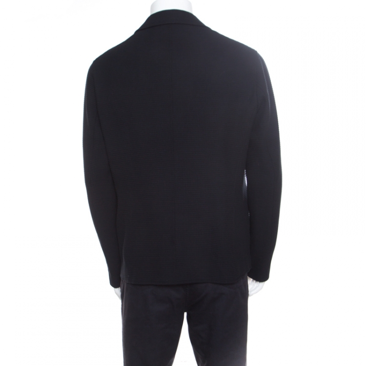 مملوكة مسبقًا Emporio Armani Black Lattice Embossed Cotton Shawl Lapel Blazer XXL