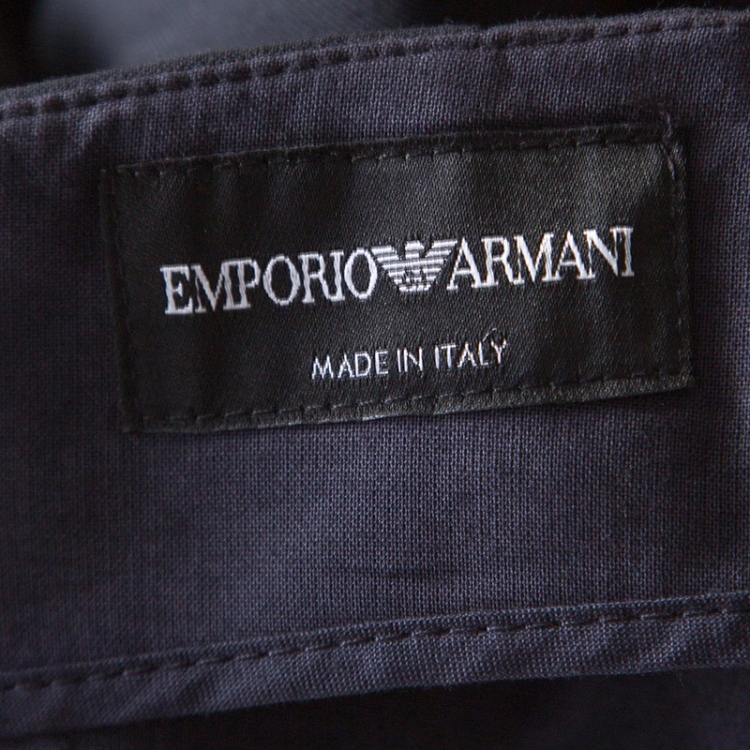 Pre Owned Emporio Armani Navy Blue Wool Side Buckle Detail Tailored Trousers XXXL