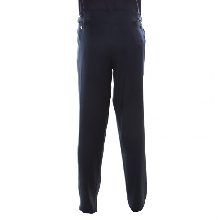 Pre Owned Emporio Armani Navy Blue Wool Side Buckle Detail Tailored Trousers XXXL