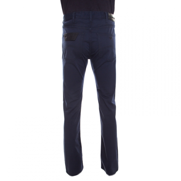 مملوكة مسبقًا Emporia Armani Navy Blue Cotton Stretch Regular Fit Trousers M
