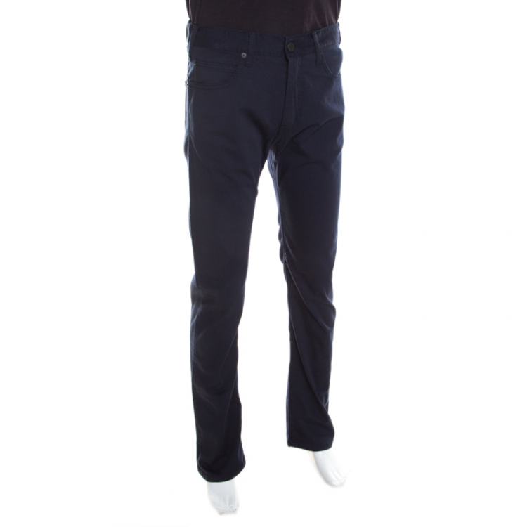 مملوكة مسبقًا Emporia Armani Navy Blue Cotton Stretch Regular Fit Trousers M
