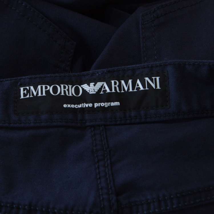 مملوكة مسبقًا Emporia Armani Navy Blue Cotton Stretch Regular Fit Trousers M