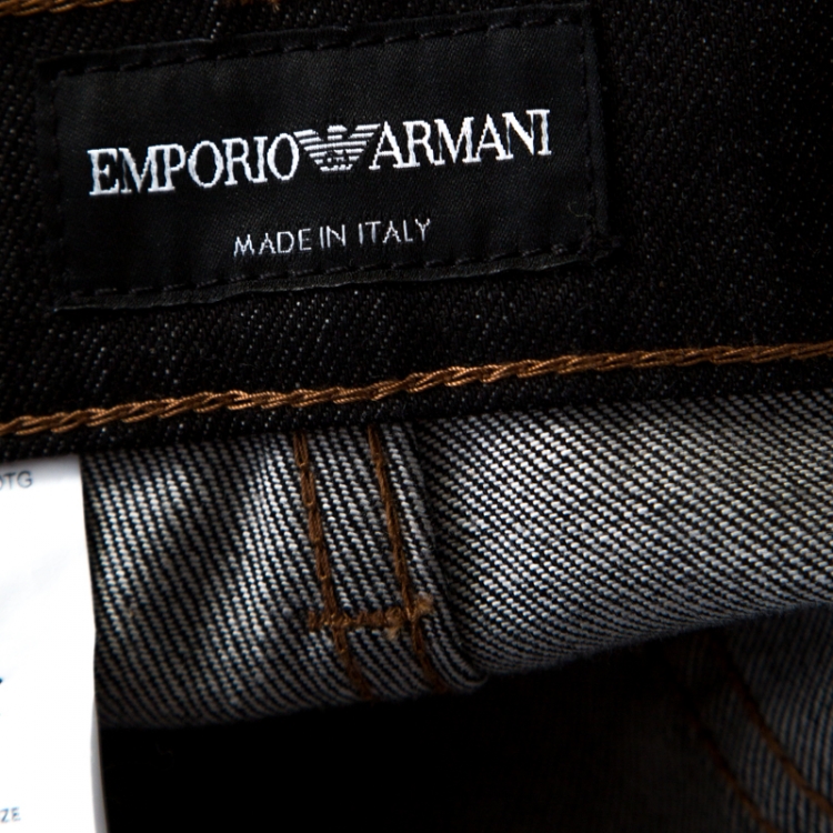 Pre Owned Emporio Armani Black Dark Wash Denim Studded Pocket Detail Tapered Jeans XL