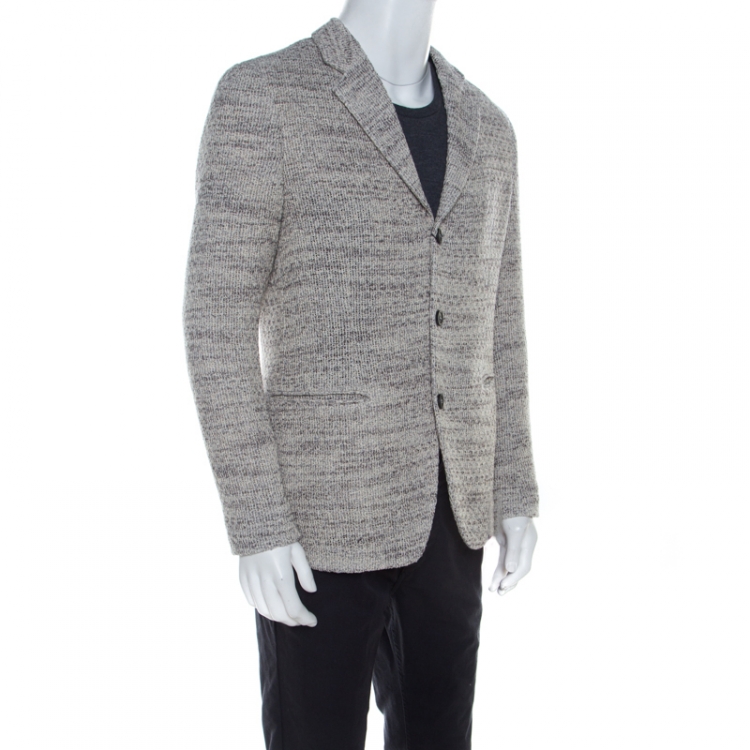 مملوكة مسبقًا Emporio Armani Grey and Beige Cotton Blend Tweed Blazer L
