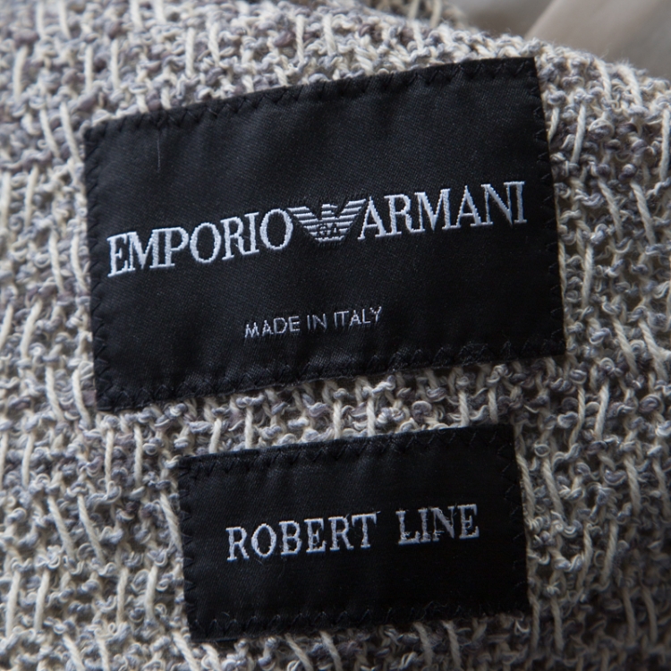 مملوكة مسبقًا Emporio Armani Grey and Beige Cotton Blend Tweed Blazer L