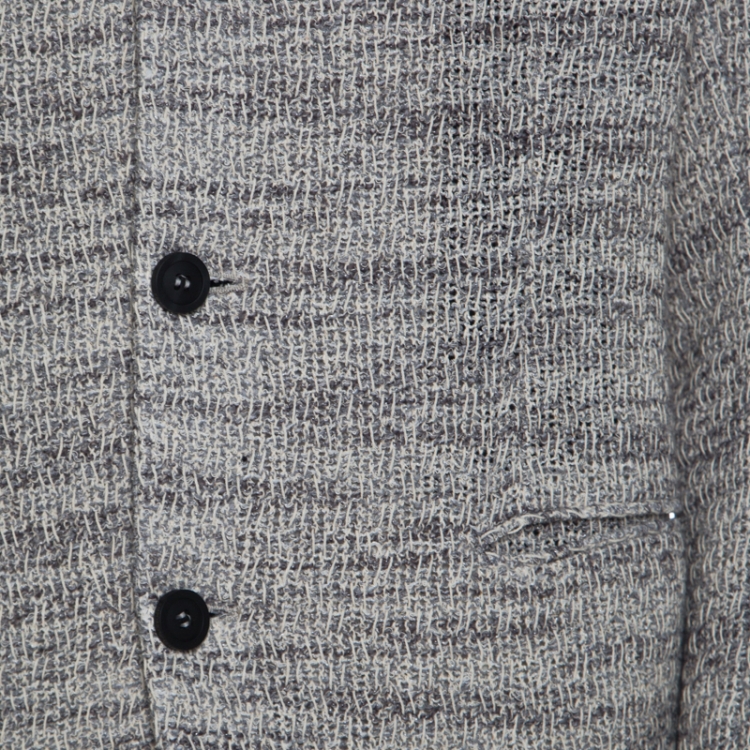 مملوكة مسبقًا Emporio Armani Grey and Beige Cotton Blend Tweed Blazer L