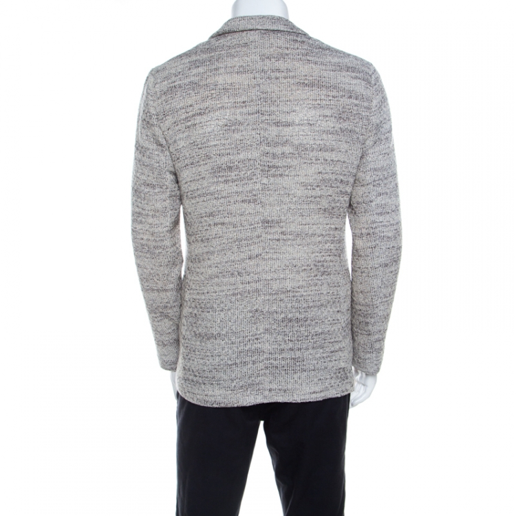 مملوكة مسبقًا Emporio Armani Grey and Beige Cotton Blend Tweed Blazer L