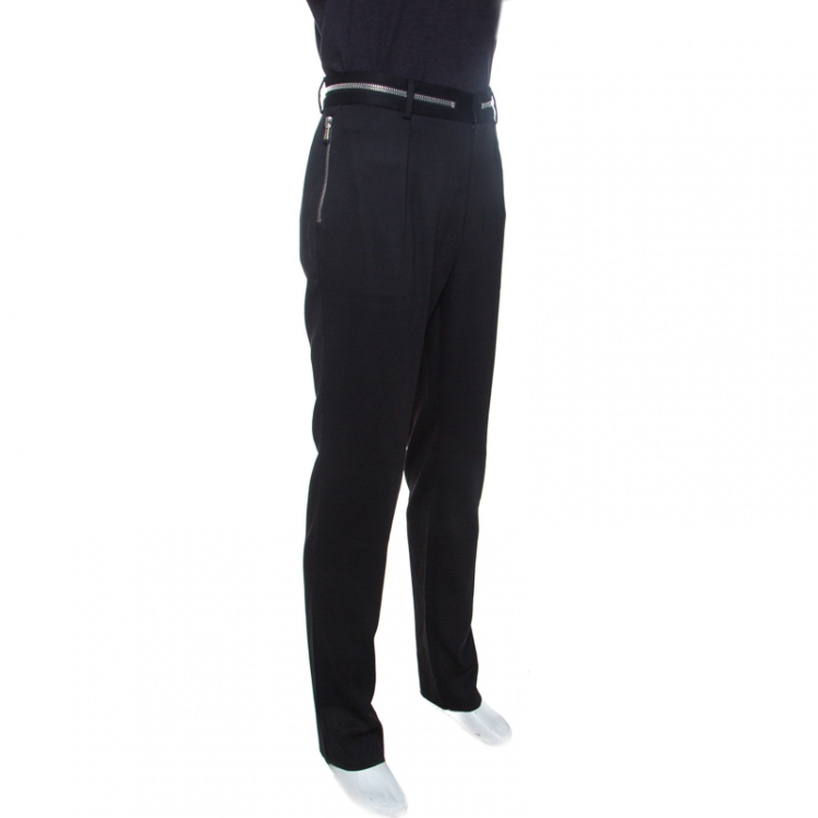 Pre Owned Emporio Armani Black Wool Zip Detail Trousers XXL