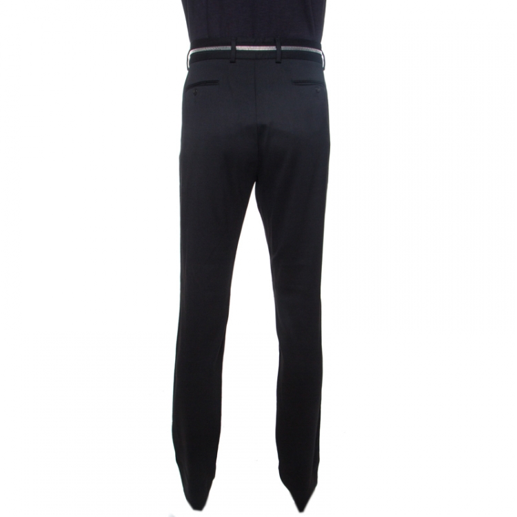 Pre Owned Emporio Armani Black Wool Zip Detail Trousers XXL