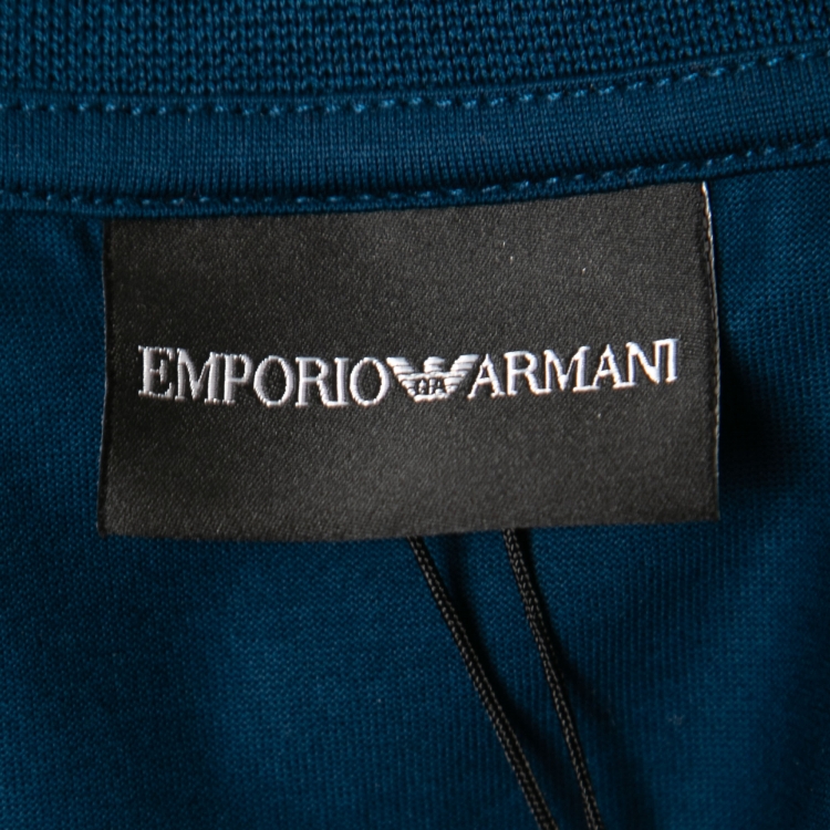 Pre Owned Emporio Armani Blue Patch Detail Cotton Polo T-Shirt L