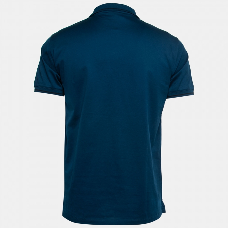 Pre Owned Emporio Armani Blue Patch Detail Cotton Polo T-Shirt L