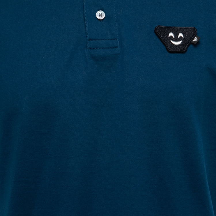 Pre Owned Emporio Armani Blue Patch Detail Cotton Polo T-Shirt L