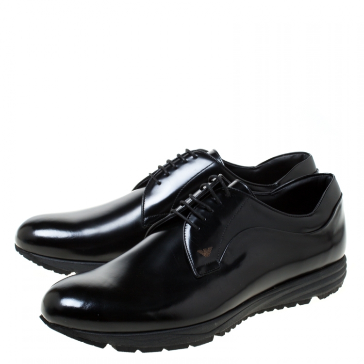 Pre Owned Emporio Armani Black Leather Lace-Up Derby Oxford Size 45